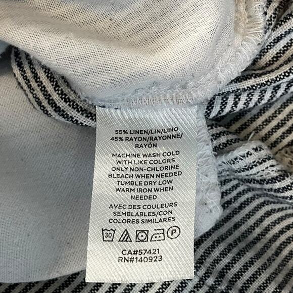 LOFT Outlet Linen Blend Wide Leg Crop Pants Large Blue White Stripe Tie Waist - Picture 9 of 10